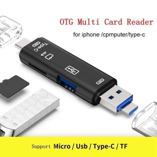 5 In 1 USB 3.0 Type-C Micro OTG TF Micro Security Digital Card Reader Adapter
