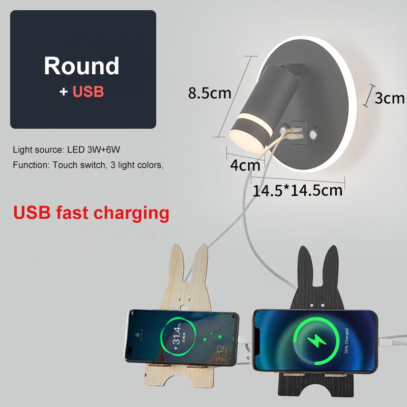 Wall Reading Lamp USB Charging Wall Light Round Bedside Ambient Lighting Indoor Room Decor Bedroom Living Room Hotel Dining Room