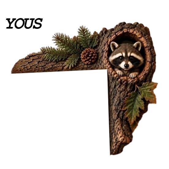 Forest Theme Room Accents Chipmunk Tree Hollow Door Topper, Decorative Wood Frame Sign, Whimsical Doorway Sculpture Woodland Animal Wall Art for Home