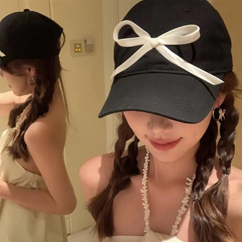 New Men Women Korean Bow Ribbon Baseball Hats Sunshade Niche Ins Breathable Snapback Caps Versatile Fashion Sweet Simple Student