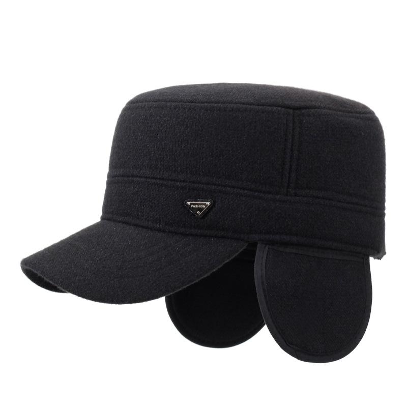 Winter Men's Hat Velvet Thick Ear Protection Wool Flat Cap Middle-Aged Outdoor Warm Cotton Hat