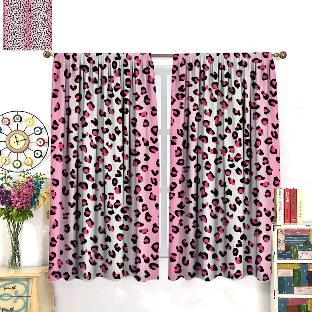 Leopard Print Curtains Brown Animal Fur Printed Lightweight Dcor Window Treatments Women Girls Bedroom Living Room Wildlife Curtain Polyester Ideal