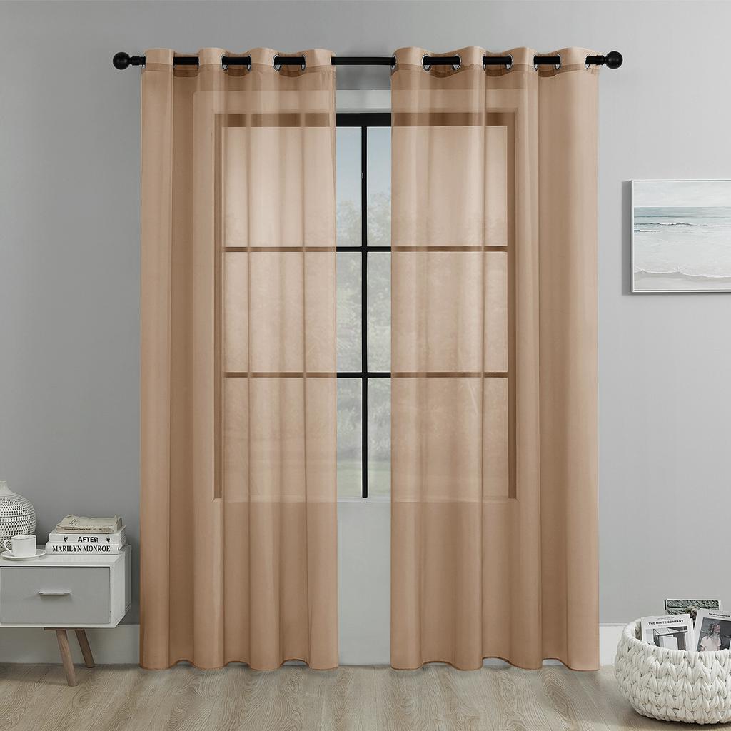 2025Solid Color Perforated Window Screen Semi-Blackout Curtain Living Room Balcony Window Screen Door Curtain Decoration