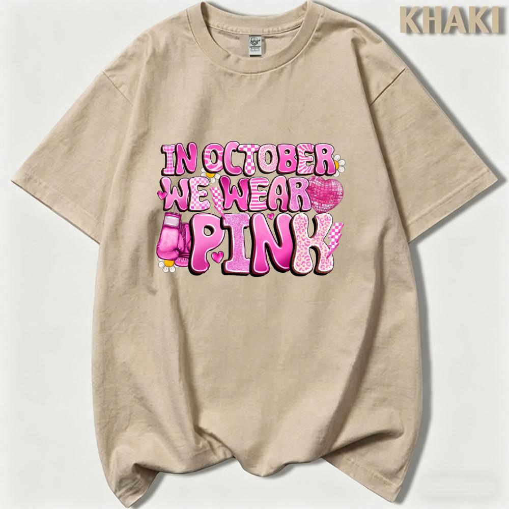In October We Wear Pink Boxing Glove Heart Letter Graphicunisex Summer T Shirt Breast Cancer Awareness Fall Casual Short Sleeve