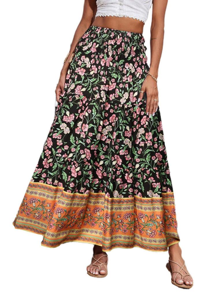 Bohemian High-Waisted Long Printed Skirt for Women - Casual Beachwear