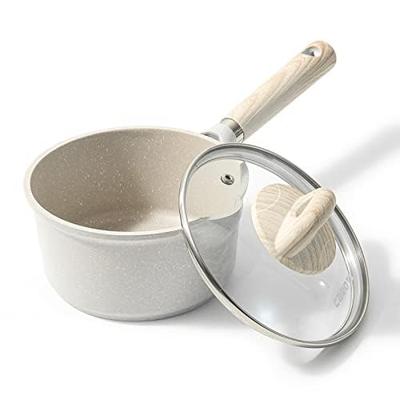 CAROTE pan met IH melk PFOA PFOS marmer makkelijk tot 1 jaar Greige COSY Eenhands 16cm, deksel, compatibel, brood, vrij, coating, anti-aanbaklaag, wassen,