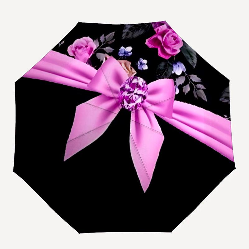 

1pc Floral Ribbon Bow Automatic Open/Close Umbrella with Windproof, 8-Rib Sturdy Canopy, , Outdoor Accessory, Ideal for Gifts yy251117118