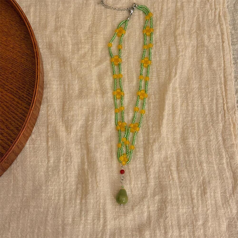 Minority Design Handmade Beaded Necklace New Chinese Style Ceramics Pendant Necklace  Women