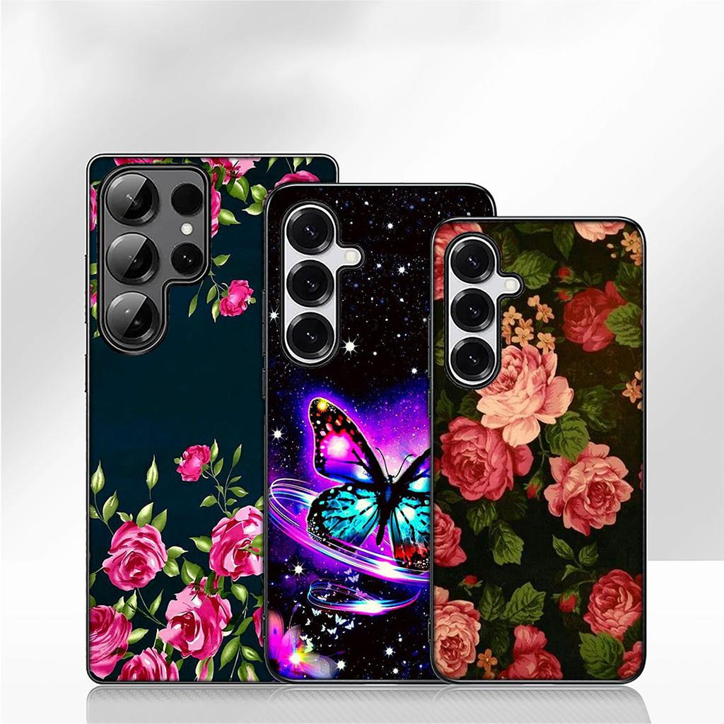 Butterfly Rose Flower Red Phone Case for Samsung Galaxy A55 A54 A25 A36 A17 A26 A35 A33 A34 A14 A37 S8 S9 S20 S21 FE S10 Plus