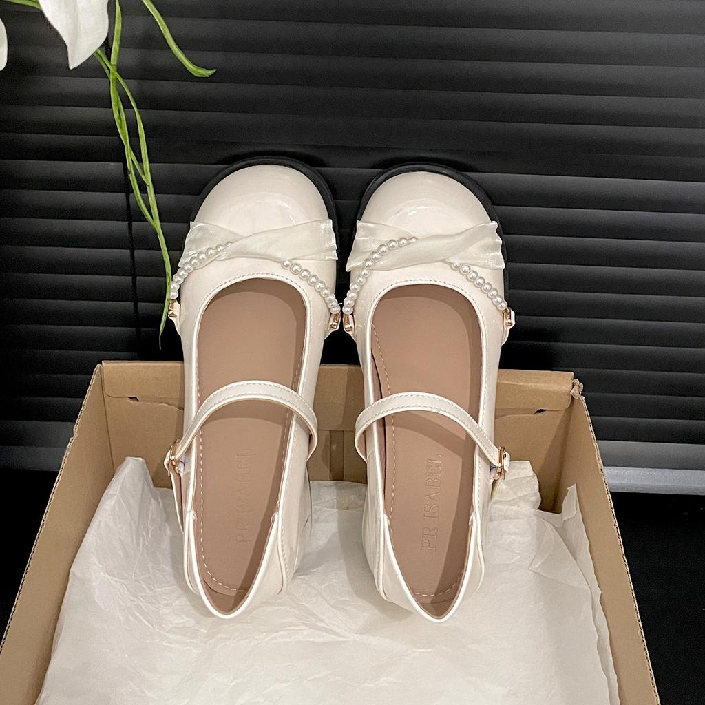 White French round head light mouth thick high heel single shoes women's summer 2025 new with skirt heightening soft sole Mary Jane shoes