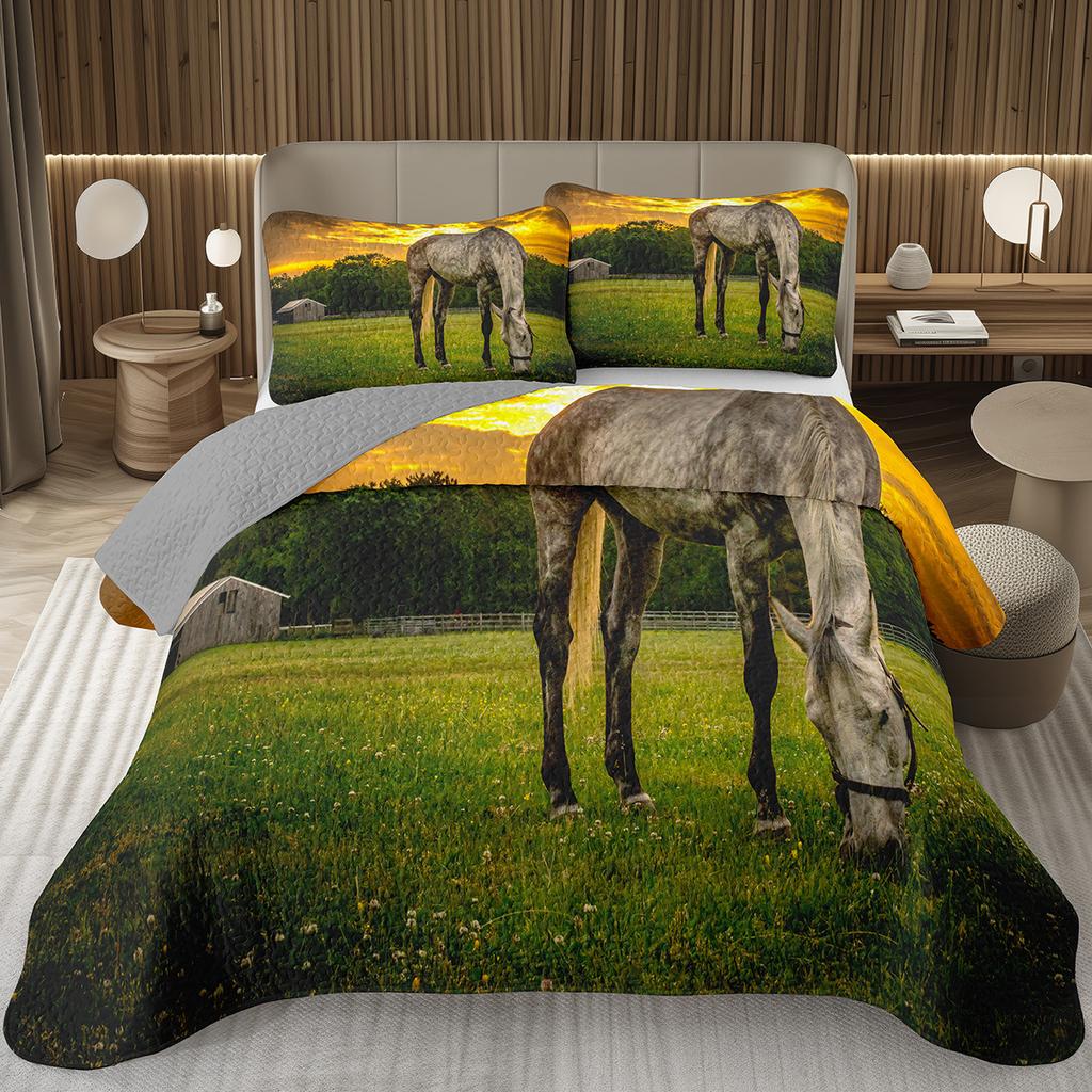 Running Wild Horses Print Quilted Bedspread Coverlet 2/3-Piece Rustic Bedding Set Reversible Lightweight Quilt Set Queen/Full