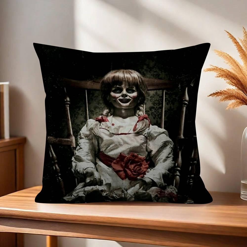 Popular AAnnabelle Horror Movie Pillow Covers Cartoon Sofa Decorative Home Doublesided Printing Short Plush Cute Cushion Cover