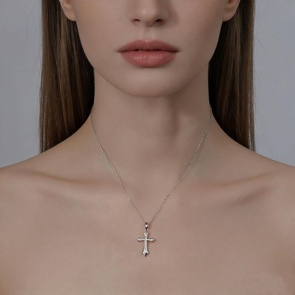 S925 Sterling Silver Cross Pendant Necklace for Women Elegant Minimalist Collarbone Chain