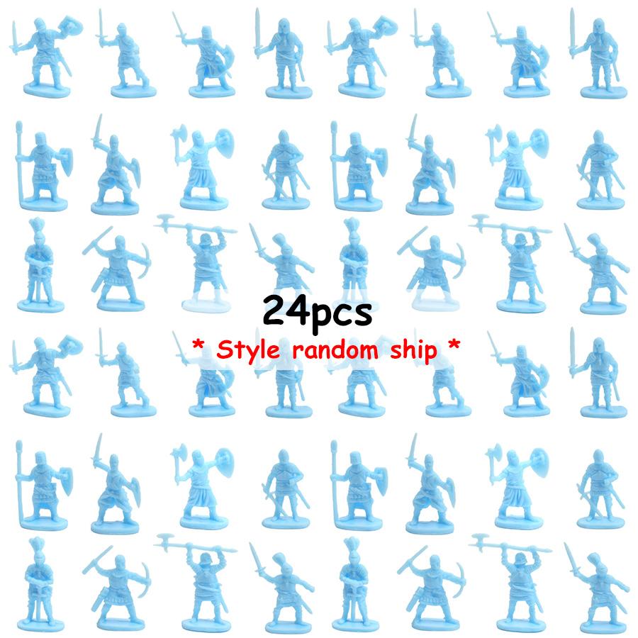 

24pcs Medieval European Soldier Models 1:72 Scale Mini Plastic Figures with Detachable Cold Weapons Desktop Ornaments