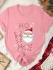 Fashion Summer New Women's Round Neck Cartoon Santa Claus Pattern Letter Printed Short Sleeve Casual Comfortable Fashion T-shirt