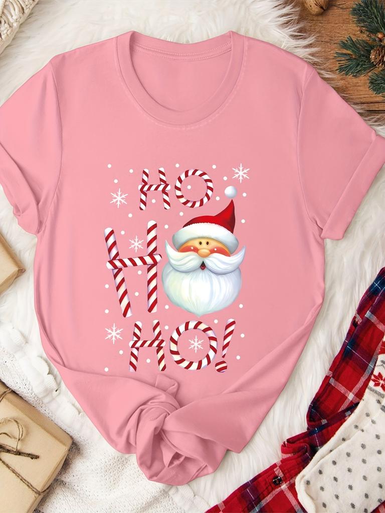 Fashion Summer New Women's Round Neck Cartoon Santa Claus Pattern Letter Printed Short Sleeve Casual Comfortable Fashion T-shirt