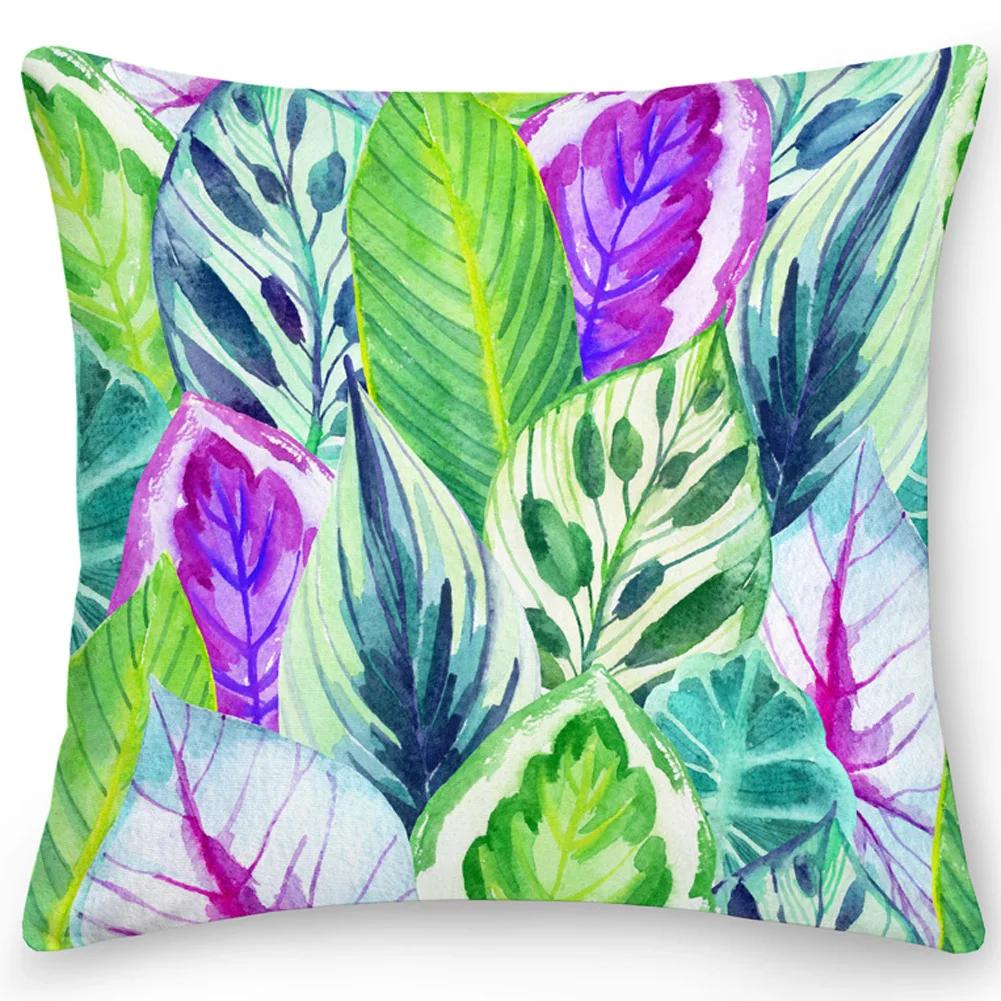 Color Feather Cushion Cover Pillow Office Sofa Car  Double-sided Tropical Leaf