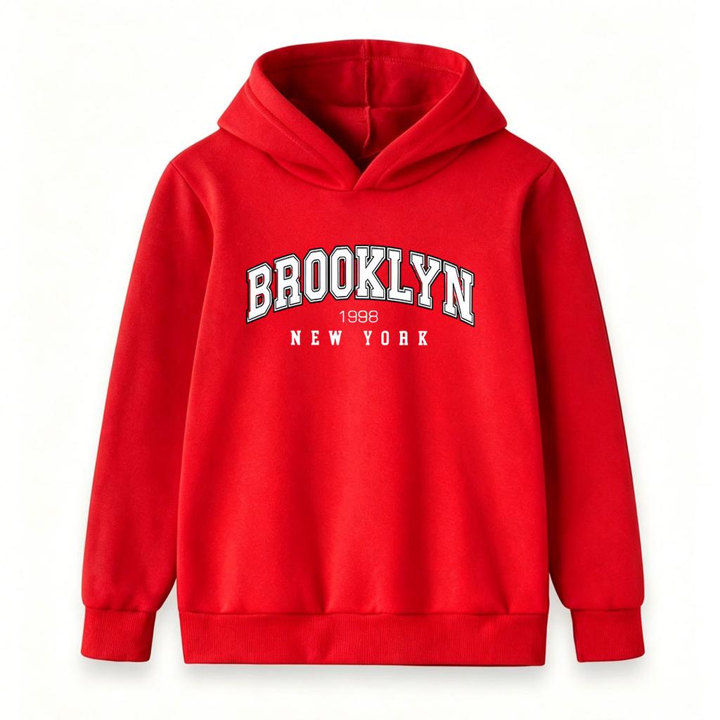Kids Boys Girls Hoodie Sweatshirt, Retro BROOKLYN New York 1998 Letter Print Pullover Top, Casual Long Sleeve Lightweight Hooded Sweatshirts for