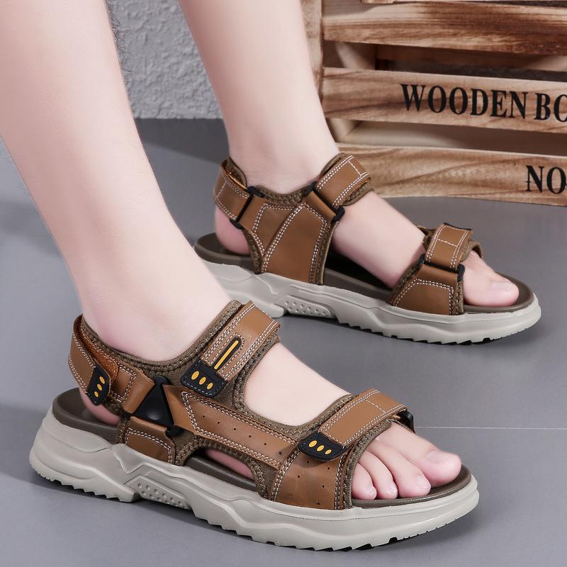 Marka Klasyczne Męskie Sandały Lato Prawdziwa Skóra Luksusowe Sandały Męskie Outdoor Casual Gruba Podeszwa Sandały Moda Męskie Sneakersy