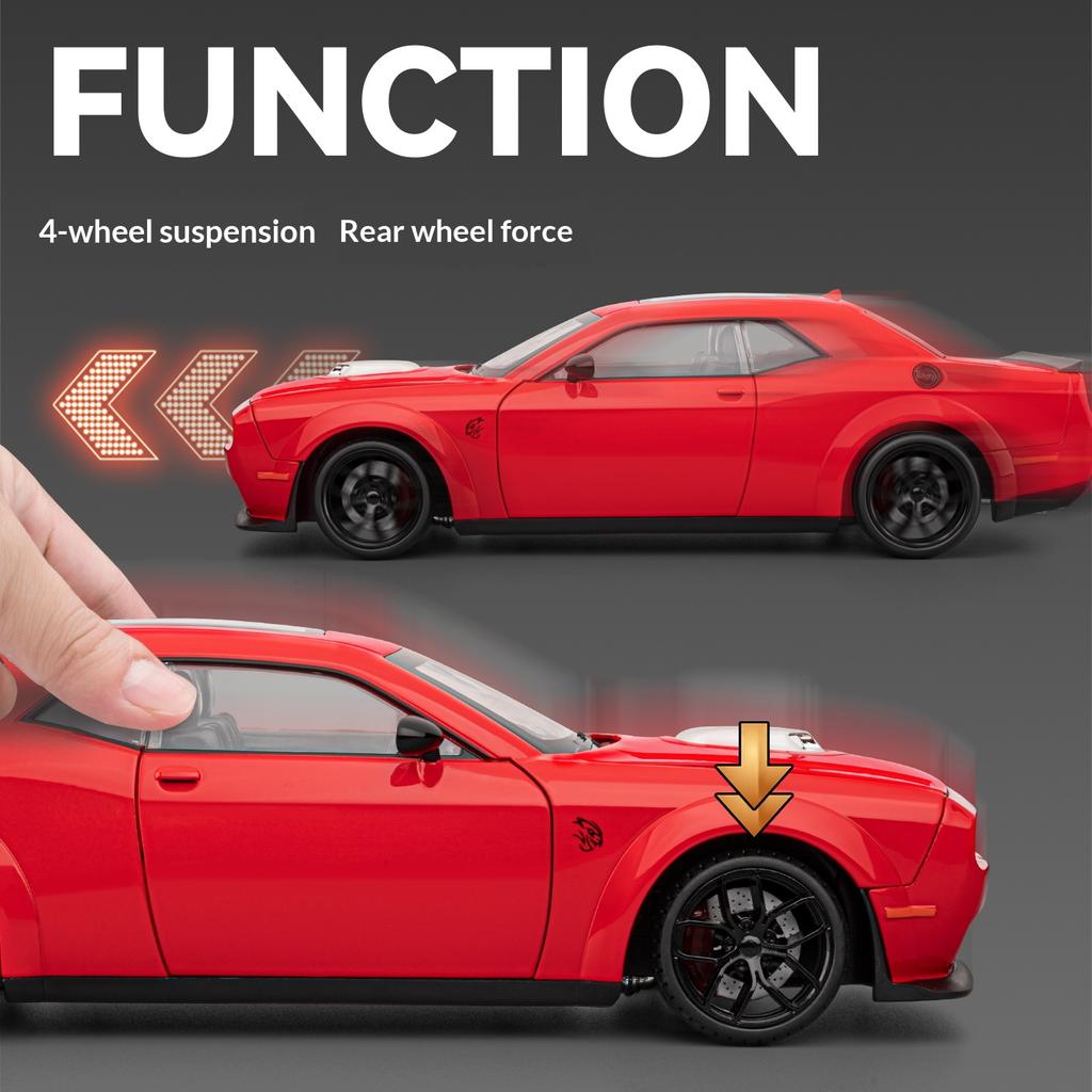 Modellino di Auto Dodge Hellcat in Metallo pressofuso Scala 1/18 con Suono di Avviamento Simulato, Decorazione da Collezione, Regalo di Compleanno per Ragazzi