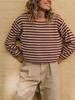 Crew Neck Women'S Knitted Versatile Fashion Autumn And Winter Striped Knitted Sweater Contrasting Color Loose Sweater