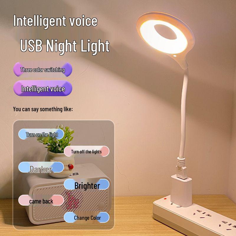 Adjustable Brightness Voice-Controlled USB Night Light for Bedroom - Table Lamp with Sound Activation, Free Shipping