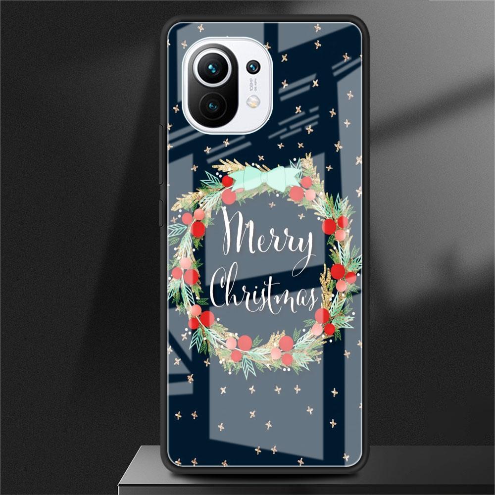 Glass Case For Xiaomi Poco X3 NFC 11 Lite 11T F3 M3 For Redmi Note 11 10 9 8 Pro 10S 9S 9A 9C Phone Cover Cartoon Christmas