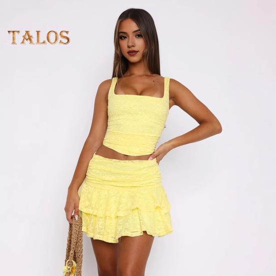 Krajková mini sukně Sexy volánový lem S nízkým pasem Plisovaná Splývavá Krátká sukně Jednobarevná Vícevrstvá dortová sukně Každodenní nošení