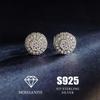 Moissanite Real 925 Silver Iced Cluster Round Hip Hop Out Big Mens Stud Earrings