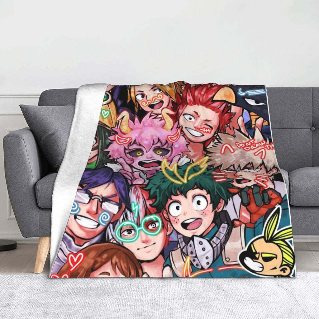 My Hero Academia Blankets Flannel All Season Collage Midori And Friends Portable Warm Throw Blanket for Sofa Travel Bedspreads