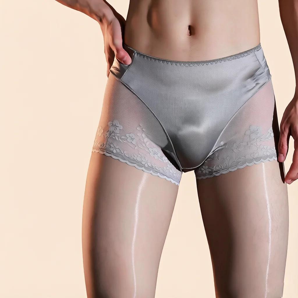 Fashion Men 5D Thin 912 Pin Oil Shiny Pantyhose 2 In 1 Briefs Underpants Patchwork Tights Man Shaping Leggings Elastic Lingeries