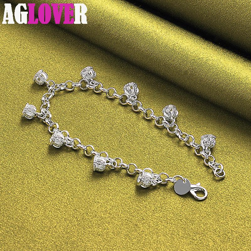 925 Sterling Silver Crown Pendant AAA Zircon Bracelet Jewelry