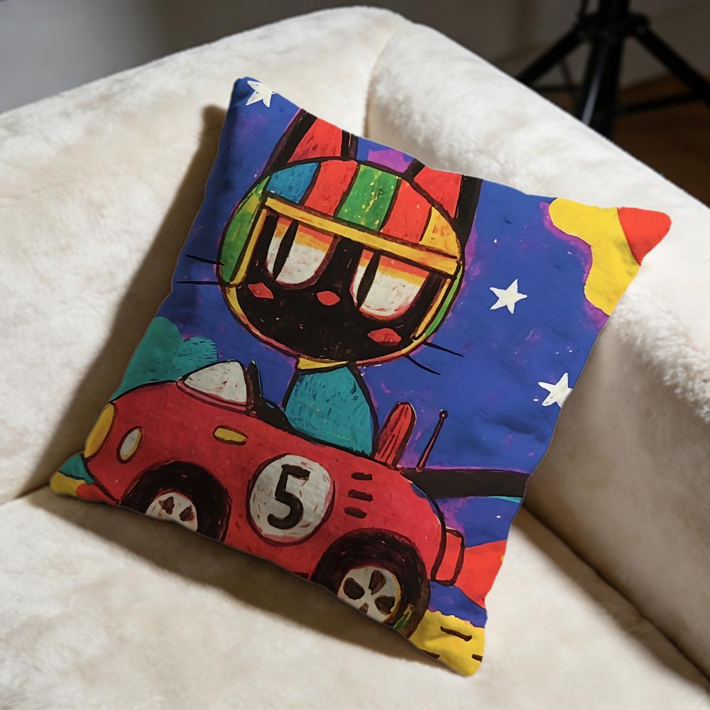 Driving Cat Cushion Cover Soft Decorative Pillow Case Suitable for Bedroom Sofa Car Travel Use