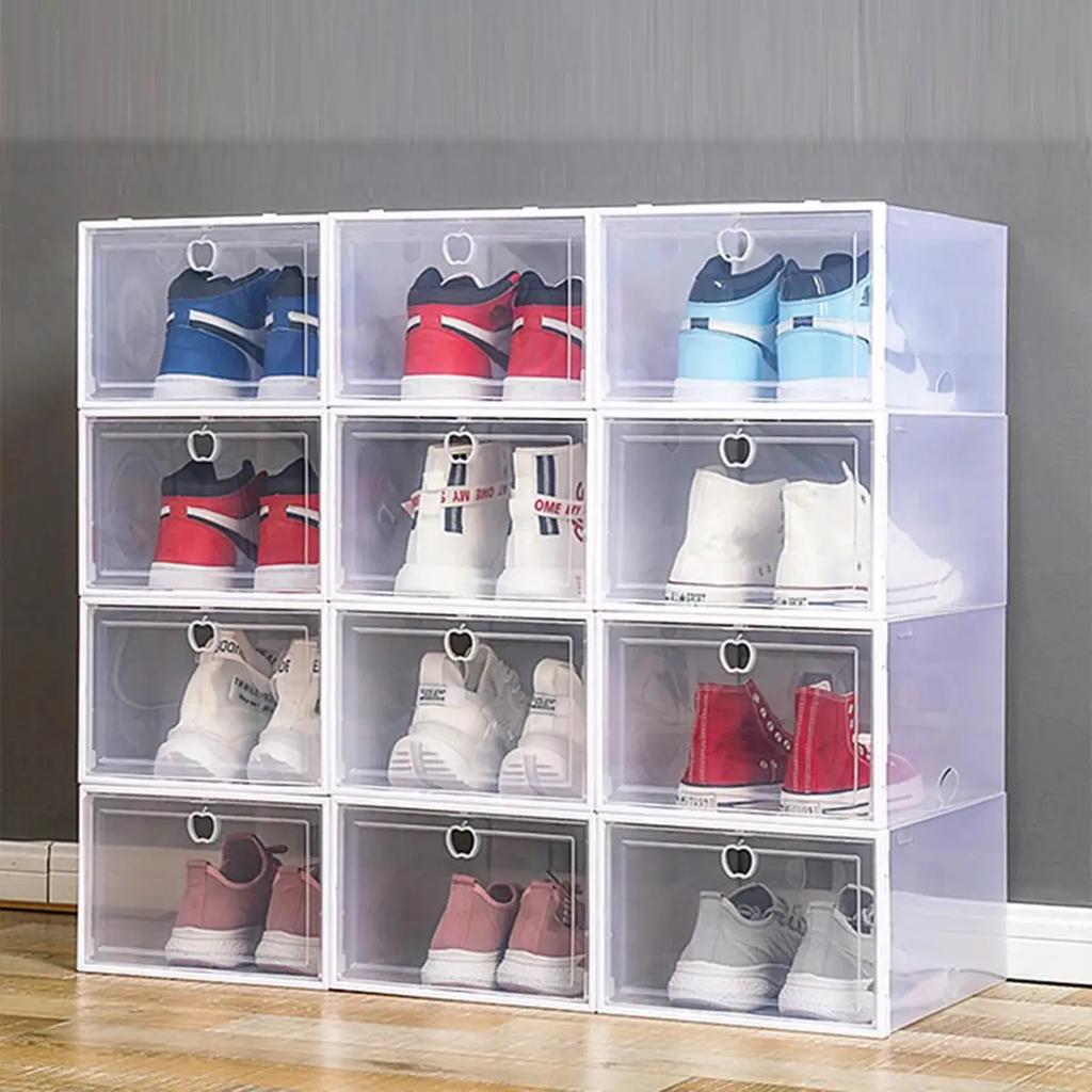 Transparent Plastic Shoe Box with Flip Cover, Stackable and Waterproof Shoe Storage, Durable Transparent Design