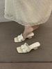 Niche thick heel high sense naked apricot temperament high heel sandals women's summer 2025 new French skirt evening cool slippers