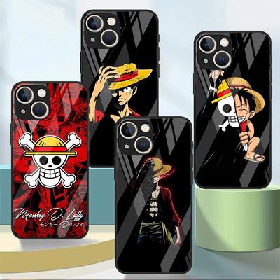 Glass Case For Apple iPhone 13 11 14 Pro 12 7 8 Plus SE 2022 XR X XS Max 6 6S Tempered Phone Cover Anime One- Piece