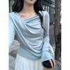 Spring and Autumn Gentle Style Slim Long Sleeve T-Shirt Women's Irregular Twist Slim Top