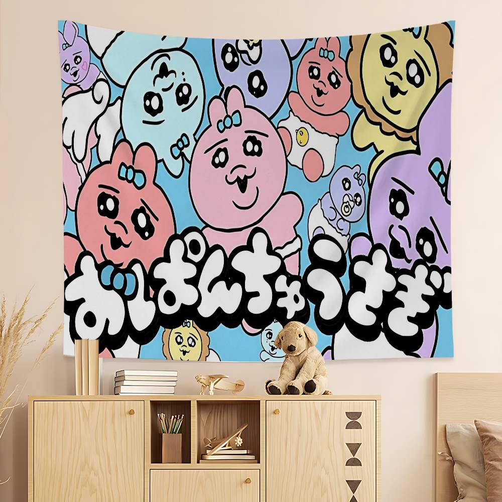 Popular Cute O-Opanchu U-Usagi Printed Large Wall Tapestry Indian Buddha Decoration Witchcraft Bohemian Hippie Wall Art Decor