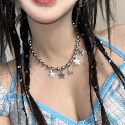 Große Runde Perle Fünfzackiger Stern Fünf-Sterne-Halskette Damen Schlüsselbeinkette Choker Retro Schlicht Nischendesign Y2K Süßer Cooler Wind