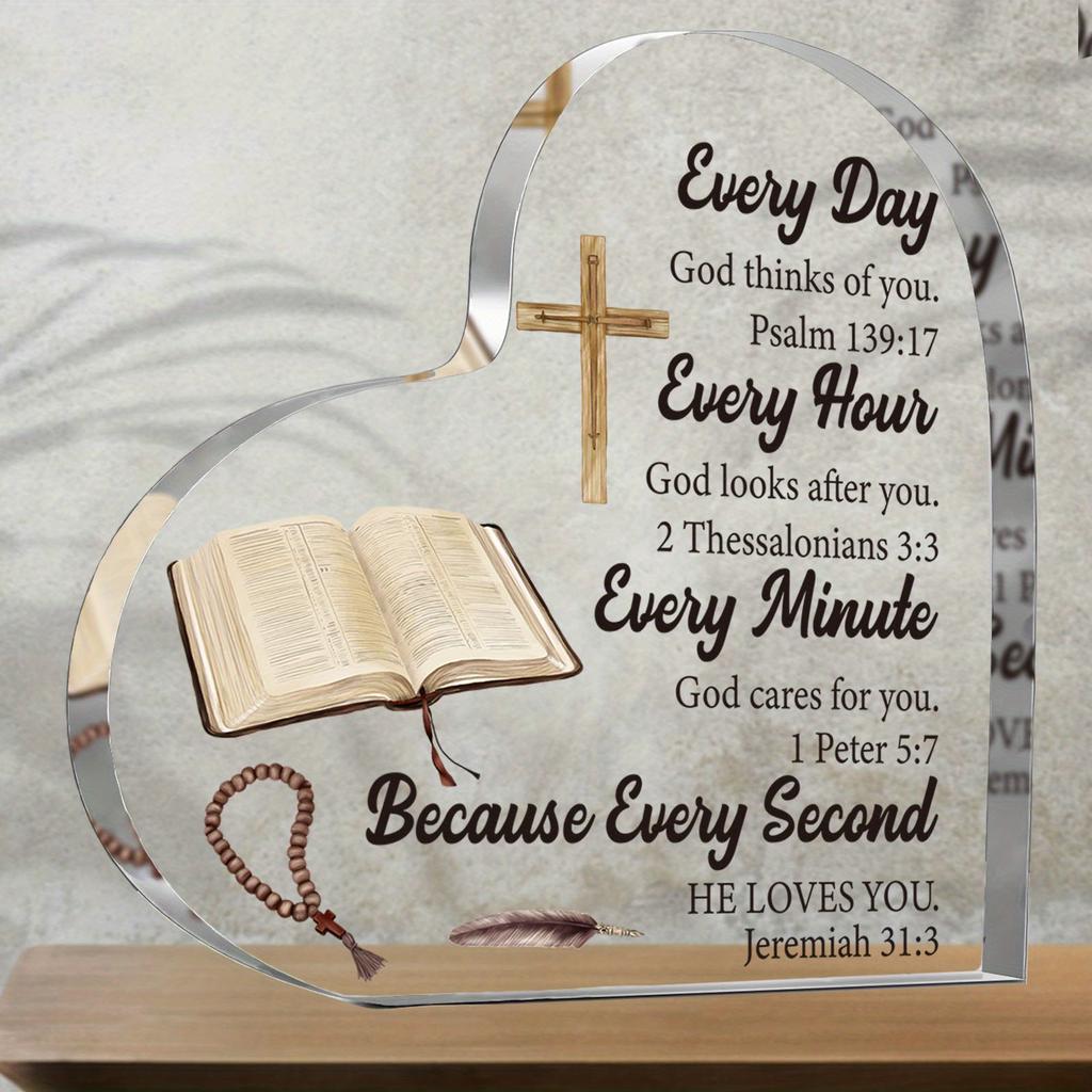 Inspirational Heart-Shaped Decorative Plaque - Artistic Multi-Functional Tabletop Sign with Bible Verses, Perfect Gift for Pastors, Women, Daughters
