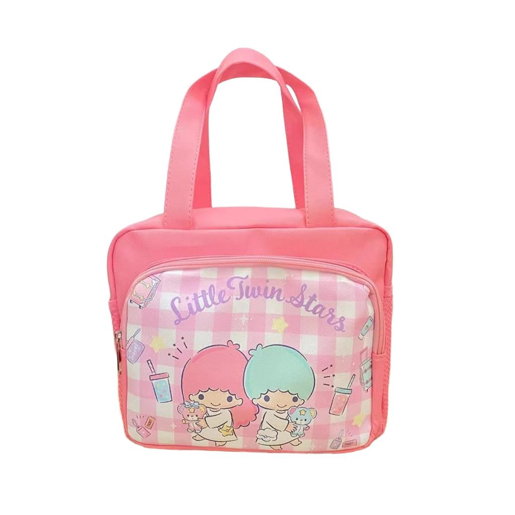 Cute Cartoon Worker PU Waterproof Lunch Box Bag With Rice Bag, Bento Bag, Handbag With Multiple Pockets, Mesh Zipper, Mommy Bag