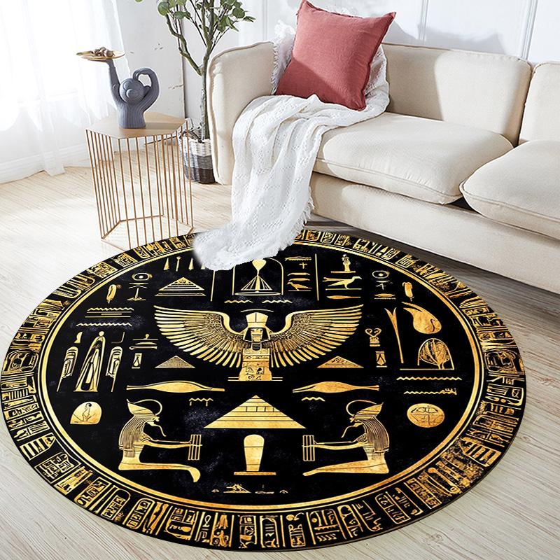 Ancient Egyptian Pattern  Round Area Rug,Carpet Rug for Living Room Bedroom Sofa Playroom Decor,Non-slip Floor Mat