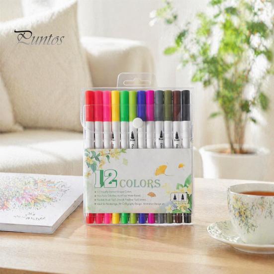 Set di pennarelli da disegno per bambini, con punta a pennello e punta fine, Strumenti per l'illuminazione artistica lavabili, Materiali a inchiostro idrosolubile, Creazione disegnata a mano