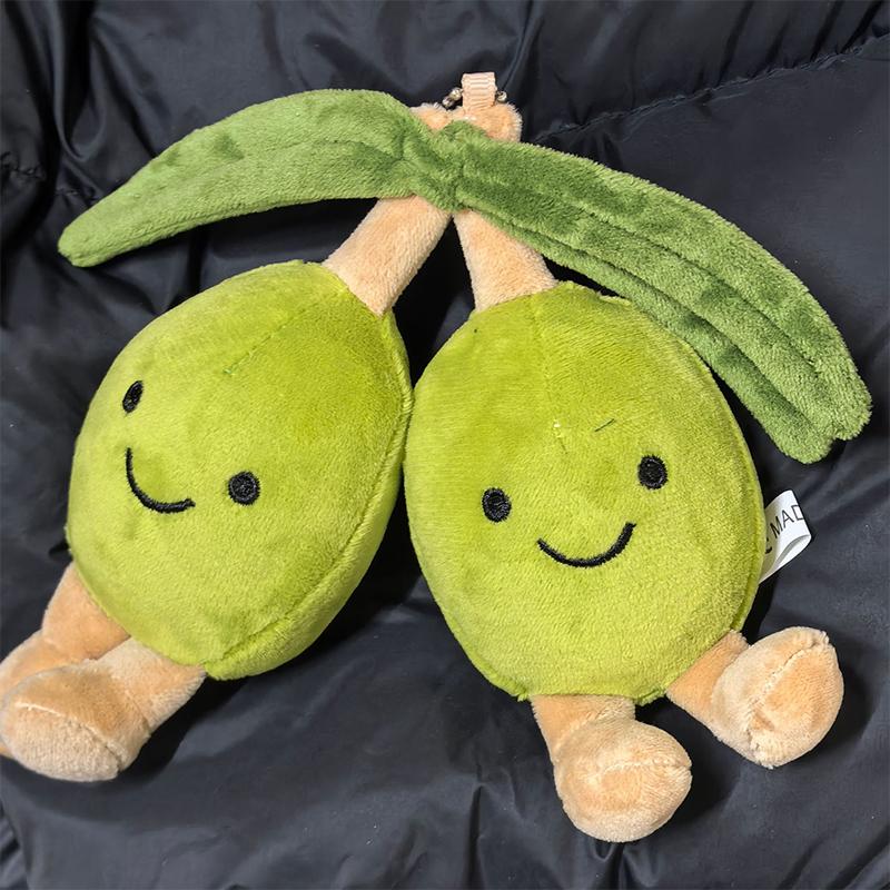 Colgante de Peluche de Frijol Ojo Oliva Verde Mujeres Lindo Simulación Peluche Colgantes Llave Peluches Suaves Mochila Llavero