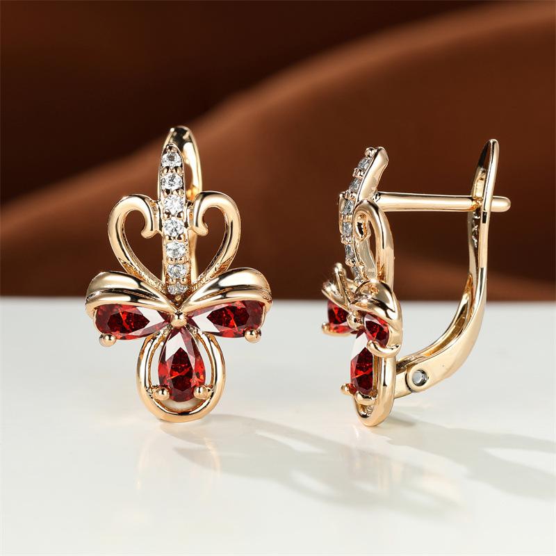 wih new clover design royal blue crystal zircon plated champagne gold ear buckle wedding earrings women