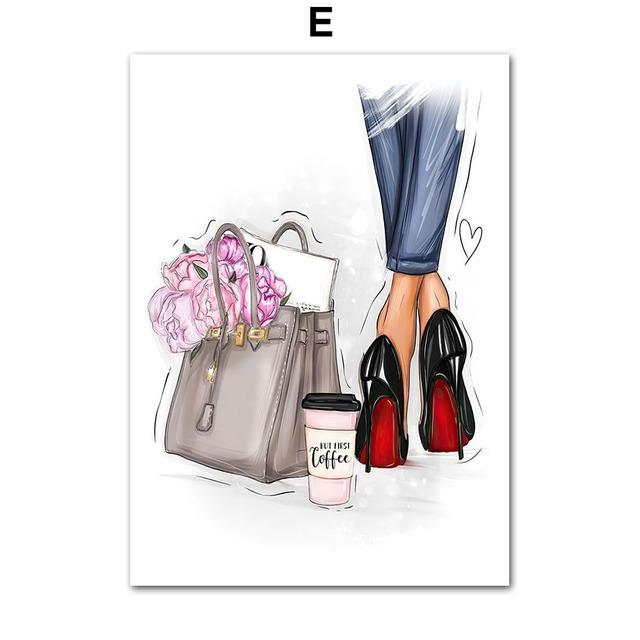 Beauty Modern Girl High Heel Paris Perfume Girl Wall Art Canvas Painting Posters And Prints Wall Pictures For Living Room Decor No Frame