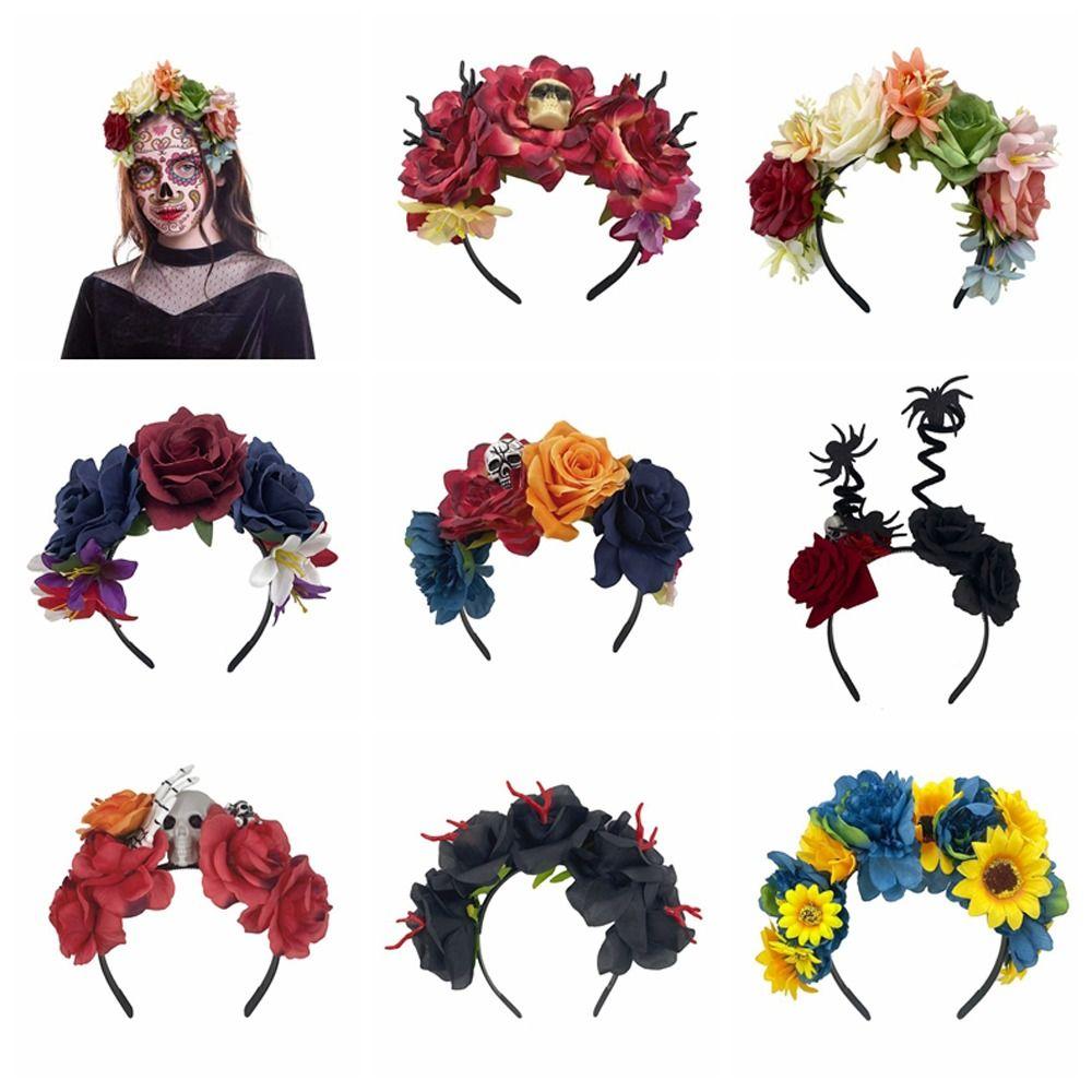 Rose Blume Simulation Blume Stirnband Skelett Schädel Haarreif Halloween Haarband Festival