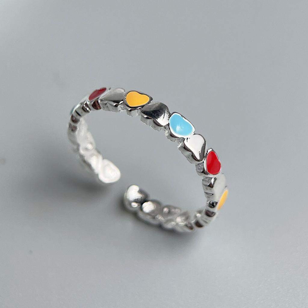 925 Sterling Silver Rings for Women Couple Minimalist Colorful Heart Ring Fine CZ Jewelry Birthday Gift Prevent Allergy
