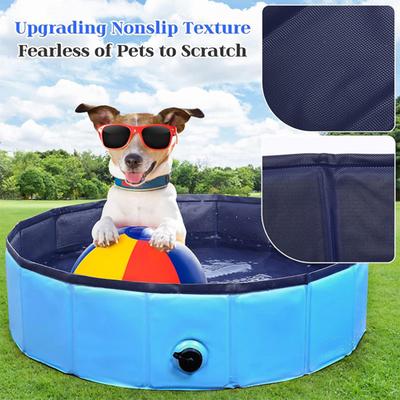 Foldable Pet Pool Large PVC Dog Bath Tub with Drain Valve Non-Slip Base Children Sandbox Pool for Outdoor Beach Use