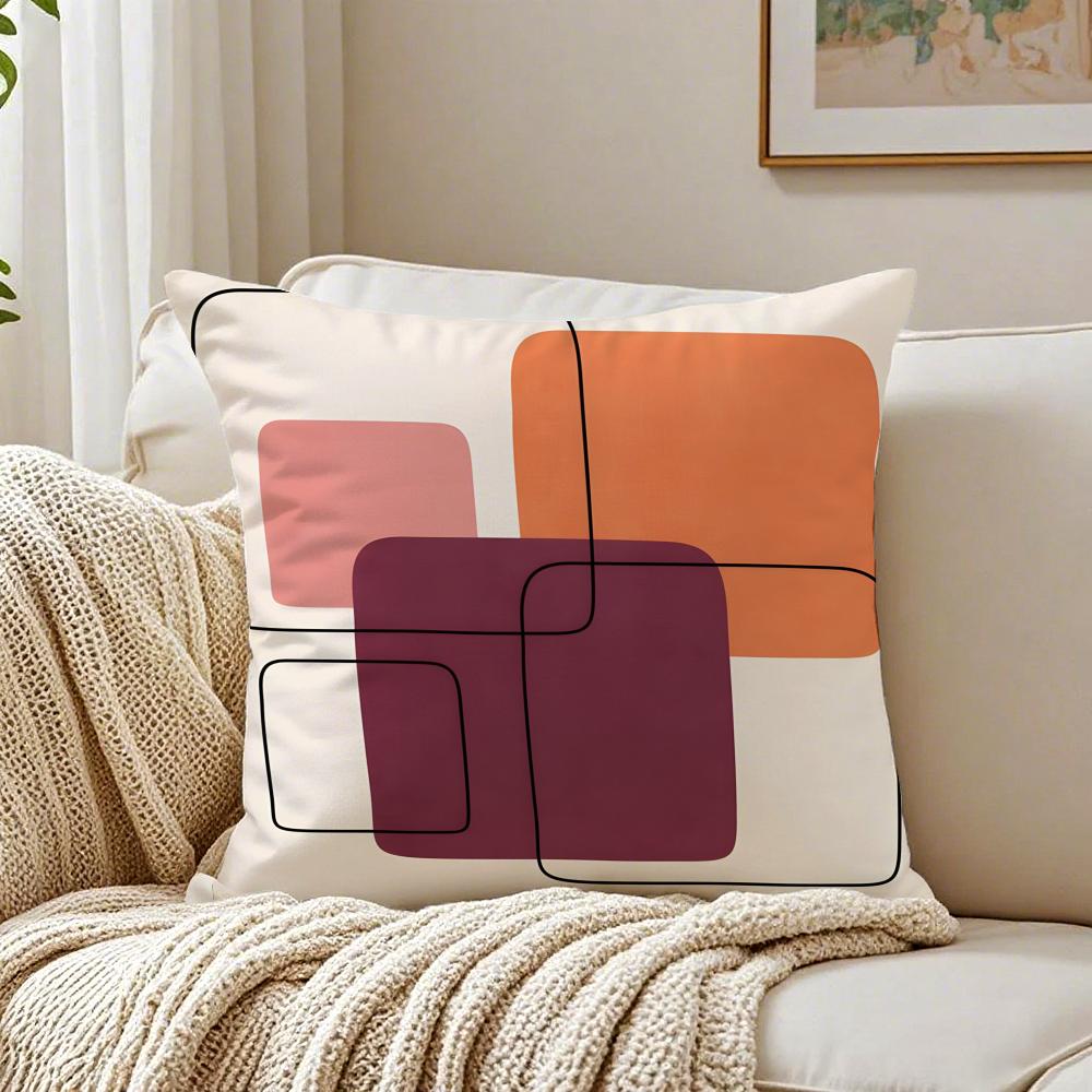 Geometric Square Warm Color Modern Simpe Art Cushion Cover Linen Pillowcase Soft For Sofa Bed Home Room Decor